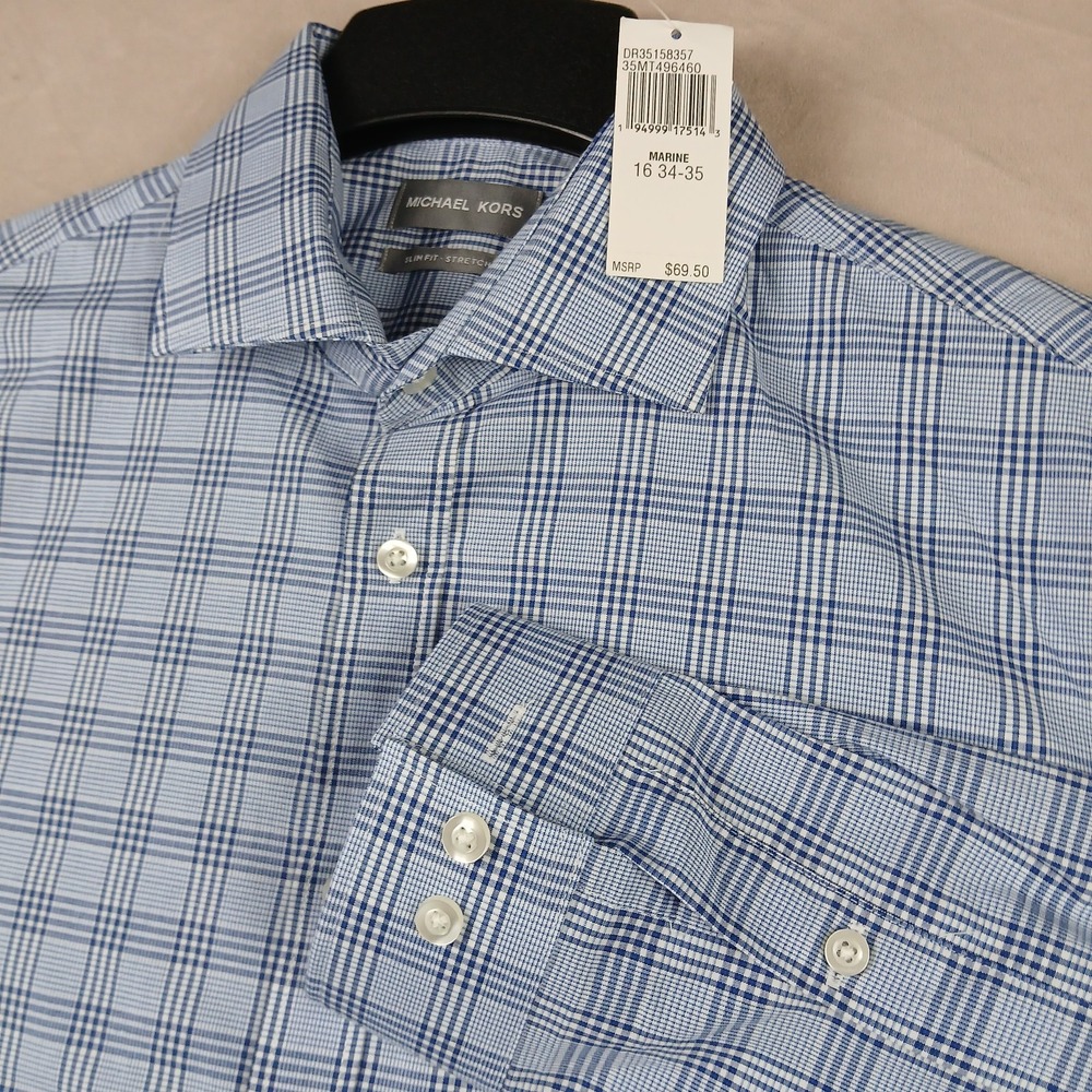 Michael Kors Medium 16 34/35 Mens Shirt NWT 21x27 **Fits A Small ** Plaid Spread
